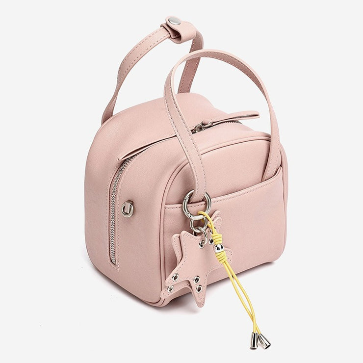 Women's Genuine Leather Mini Boston Bag with Star Charm