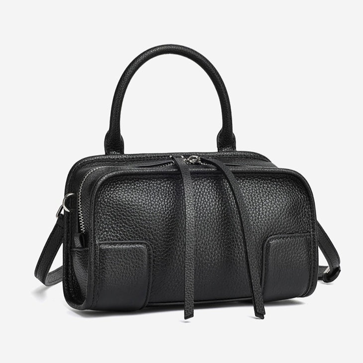 Women's Pebbled Cowhide Boston Bag with Detachable Straps
