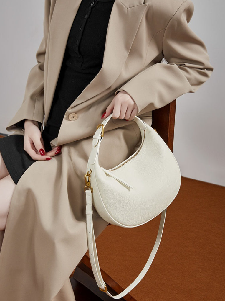 Women's Pebbled Cowhide Crescent Hobo Bag with Convertible Strap