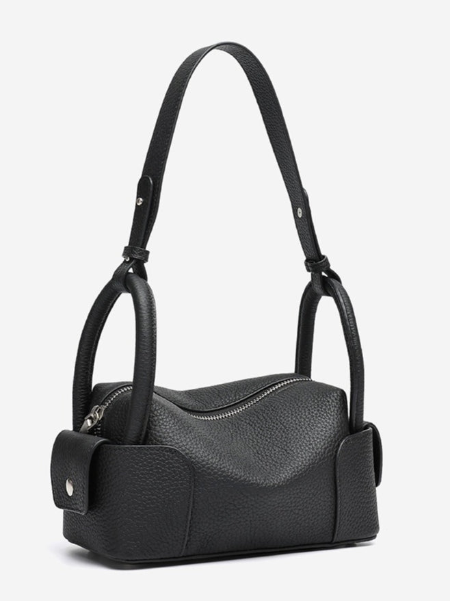 Women's Pebbled Cowhide Mini Boston Bag with Adjustable Strap