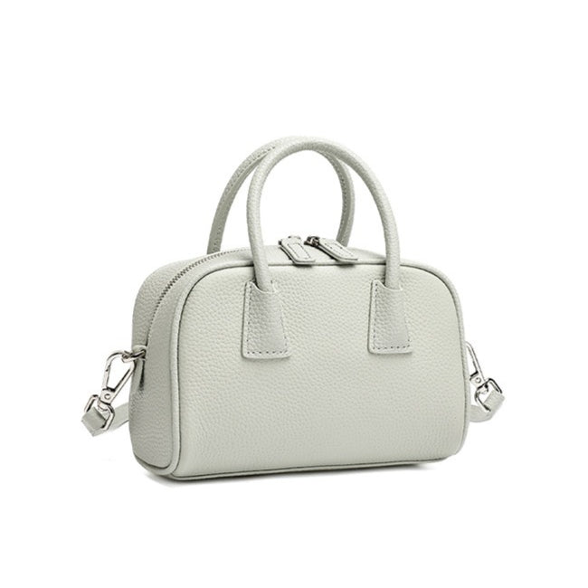 Women's Pebbled Cowhide Mini Boston Bag with Adjustable Strap