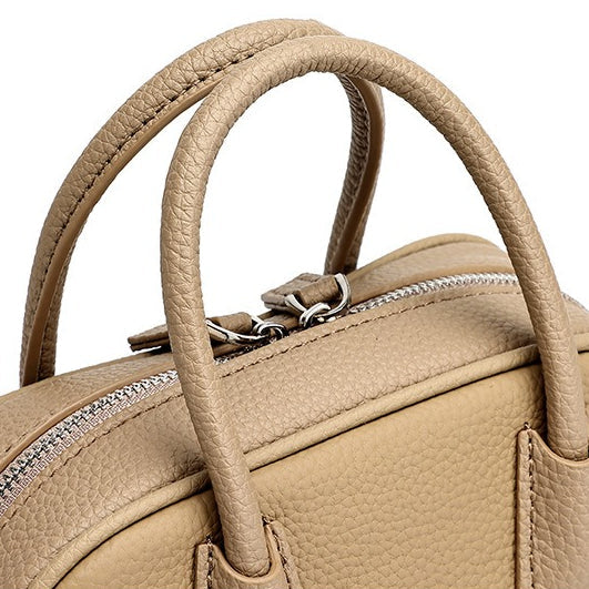 Women's Pebbled Cowhide Mini Boston Bag with Adjustable Strap