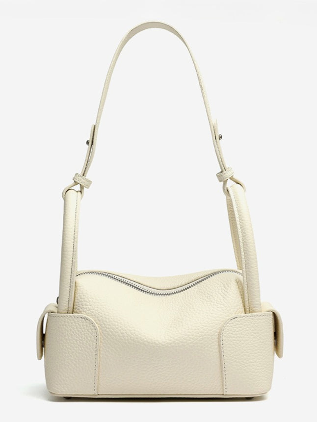 Women's Pebbled Cowhide Mini Boston Bag with Adjustable Strap