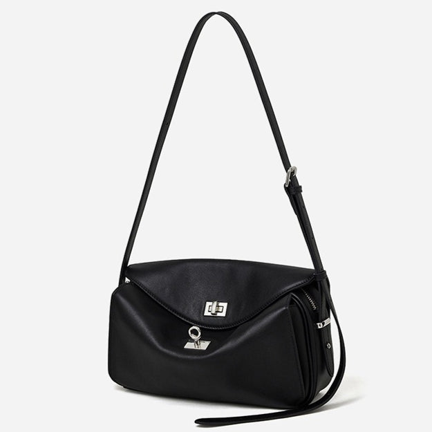 Women's Genuine Leather Envelope Flap Bag with Twist-Lock