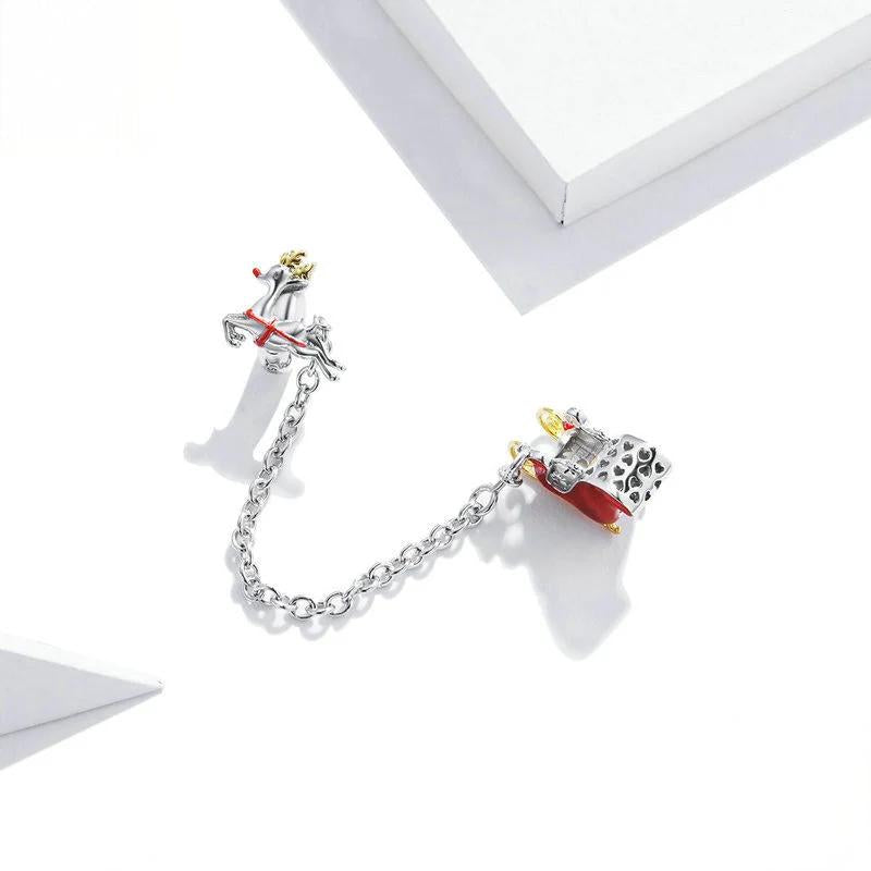“Holiday Ride” S925 Sterling Silver Christmas Gift Car Safety Chain Charm
