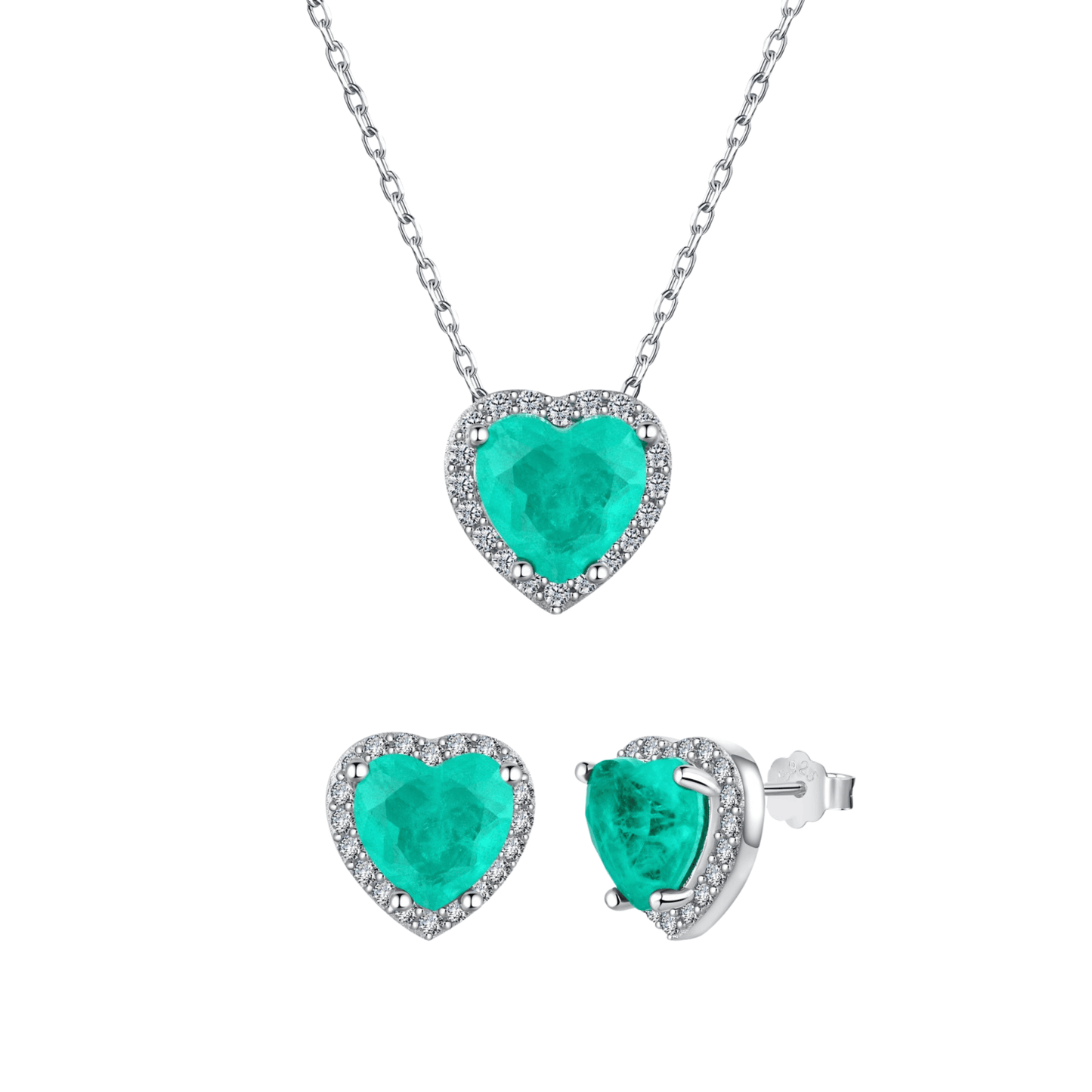 925 Sterling Silver Pink Heart Zircon Necklace & Stud Earrings Set – Blush Devotion