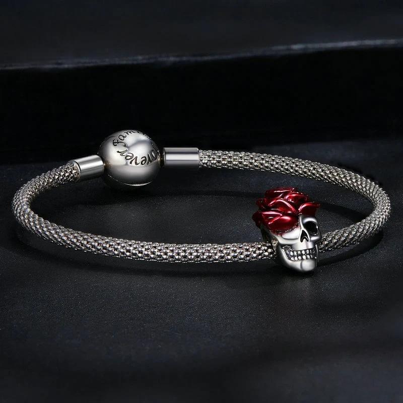“Crimson Rose Skull” S925 Sterling Silver Halloween Bead