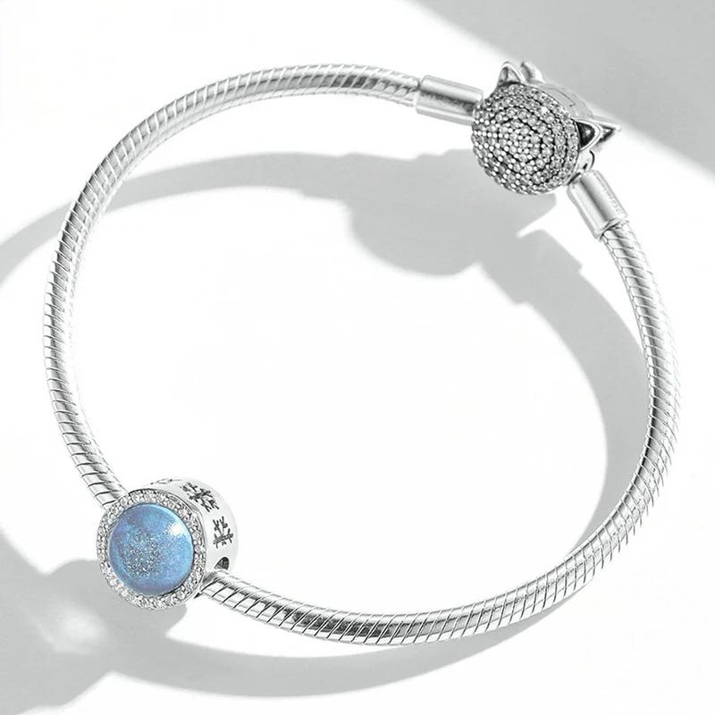 “Winter Nightscape” S925 Sterling Silver Glass Snowflake Charm Bead