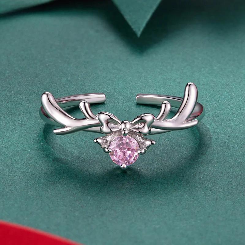 “Reindeer Bow” S925 Sterling Silver Adjustable Christmas Reindeer Ring