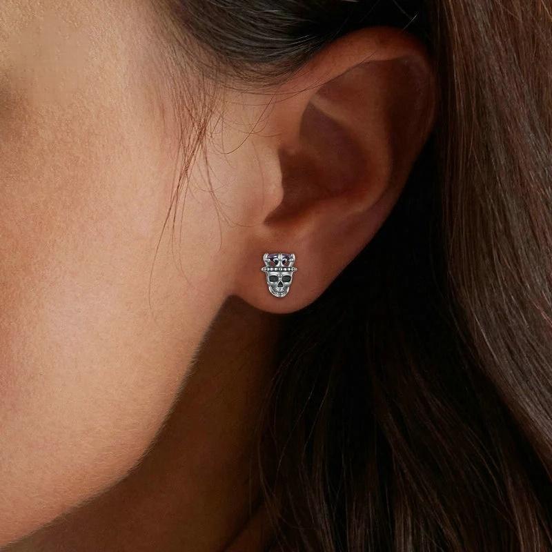 “Skull King” S925 Sterling Silver Zircon Halloween Skull Stud Earrings