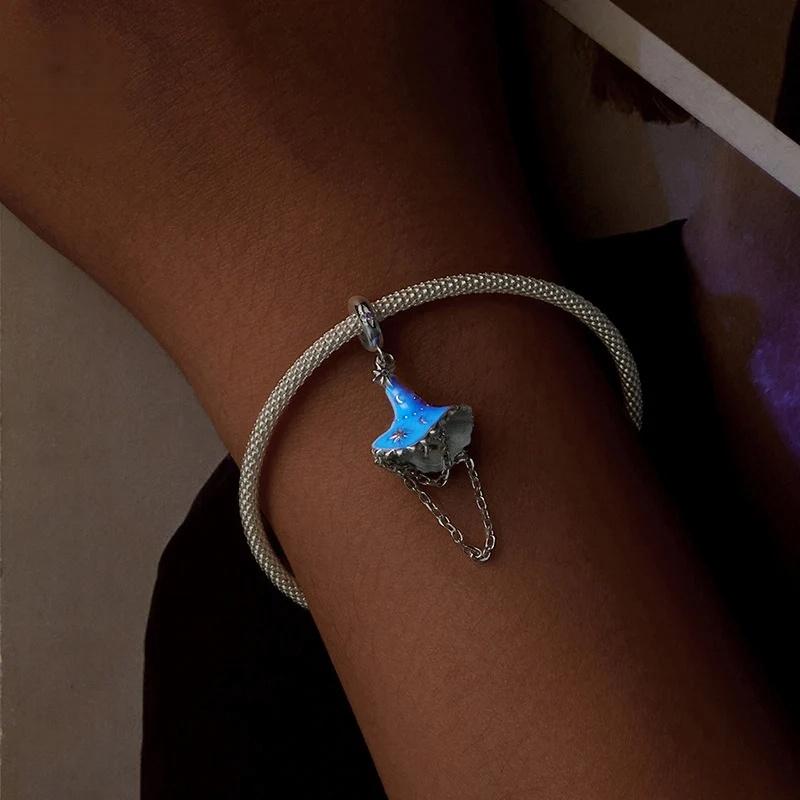 “Moon Witch” S925 Sterling Silver Glow Witch Hat Halloween Pendant Bead
