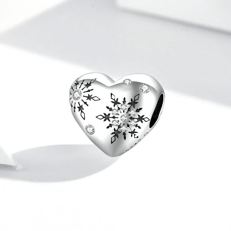 “Heartflake” S925 Sterling Silver Heart Snowflake Charm Bead