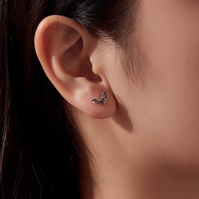 “Midnight Flight” S925 Sterling Silver Oxidized Bat Stud Earrings