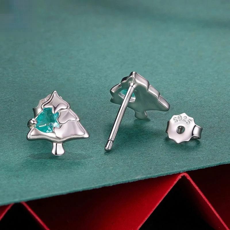 “Christmas Tree Glow” S925 Sterling Silver Christmas Tree Stud Earrings