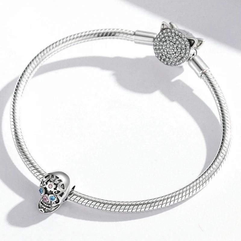 “Skull Lace” S925 Sterling Silver Zircon Skeleton Bead