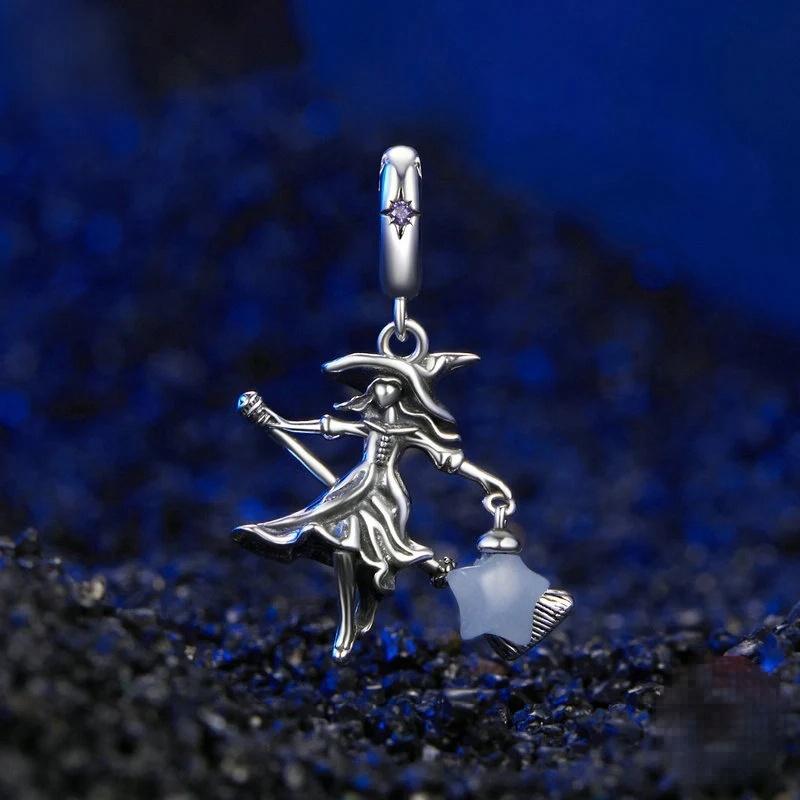 “Lunar Witch” S925 Sterling Silver Moonstone Halloween Pendant Bead