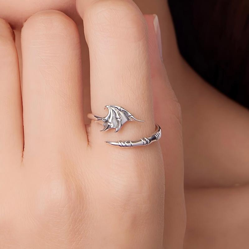 “Devil's Whisper” S925 Sterling Silver Open Adjustable Devil Wing Ring