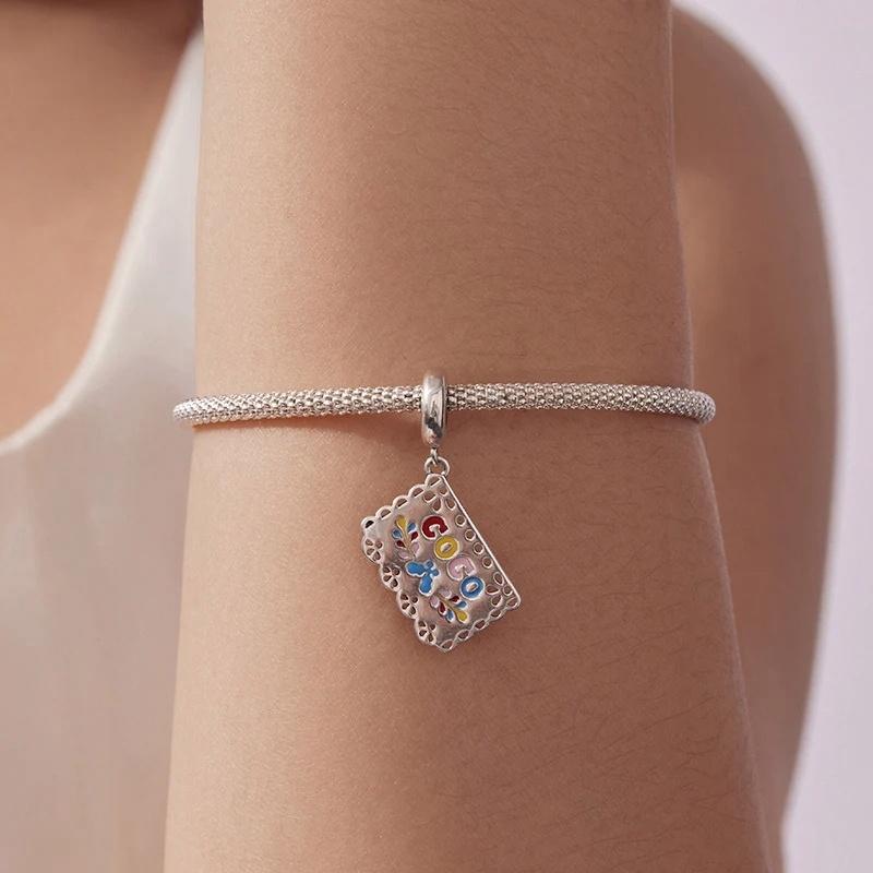 “Dia de los Muertos” S925 Sterling Silver Memorial Banner Pendant Bead