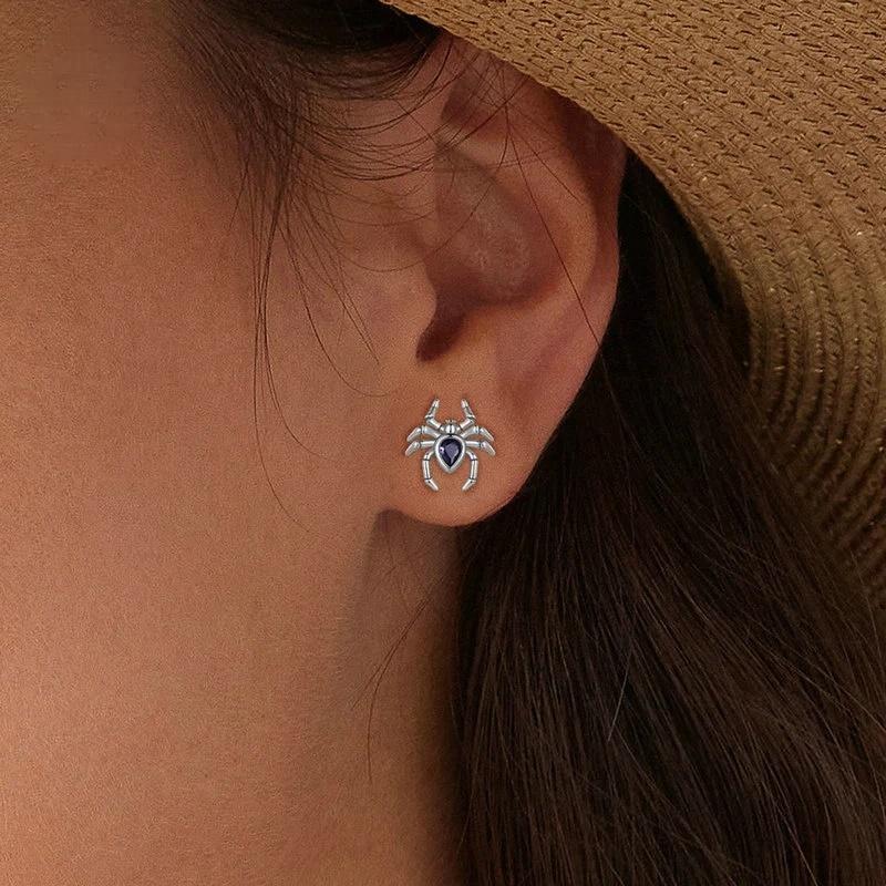 “Web Noir” S925 Sterling Silver Zircon Spider Stud Earrings
