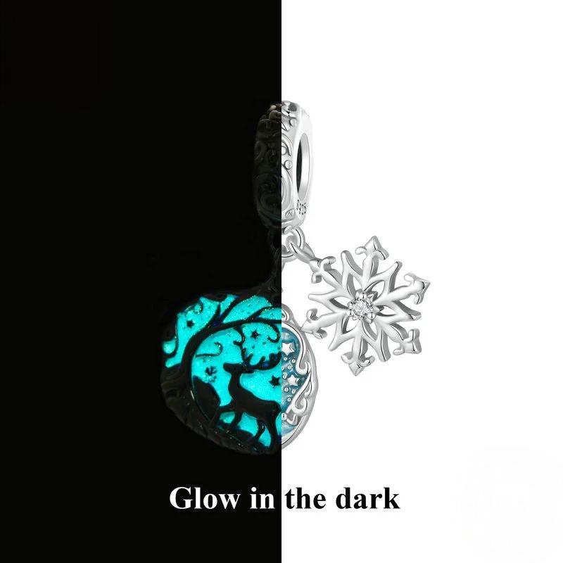 “Luminous Reindeer” S925 Sterling Silver Glow-in-the-Dark Christmas Charm Bead