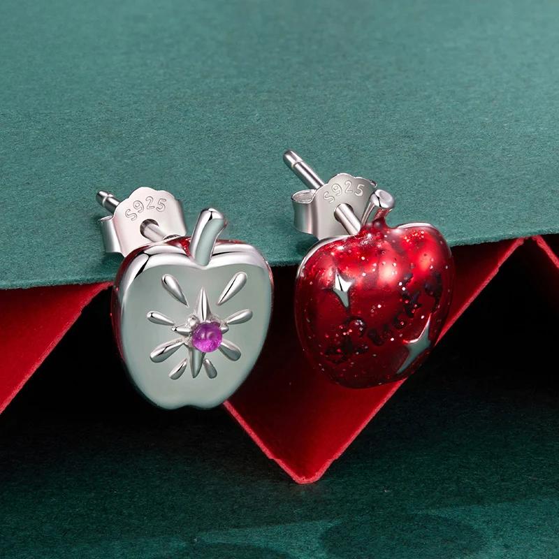 “Lucky Apple” S925 Sterling Silver Asymmetrical Apple Stud Earrings