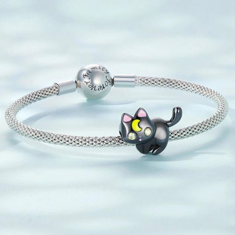 “Moonlit Cat” S925 Sterling Silver Zircon Halloween Bead