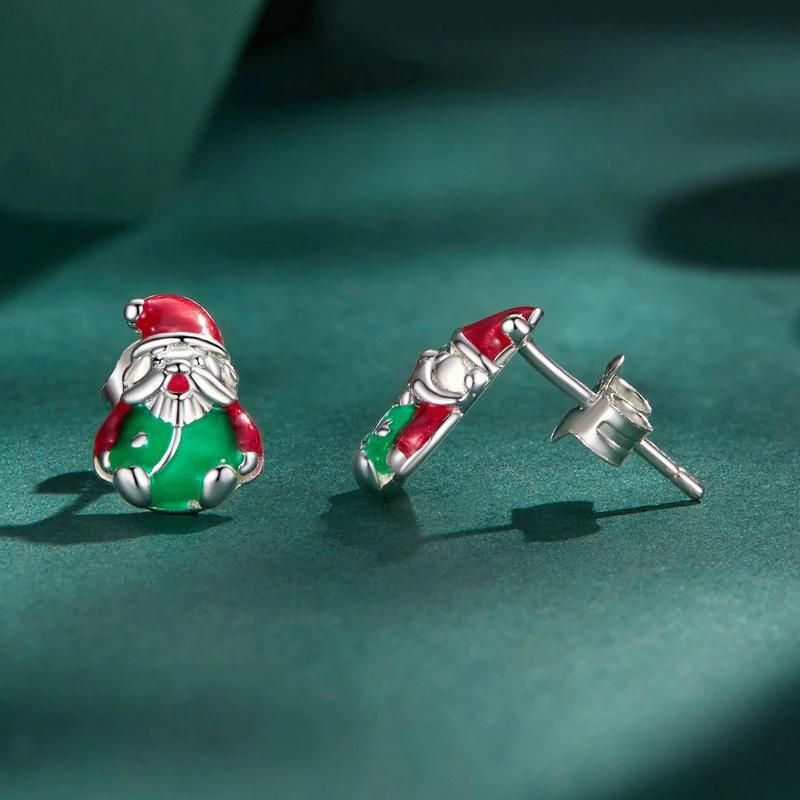“Santa Glow” S925 Sterling Silver Glow-in-the-Dark Santa Claus Stud Earrings