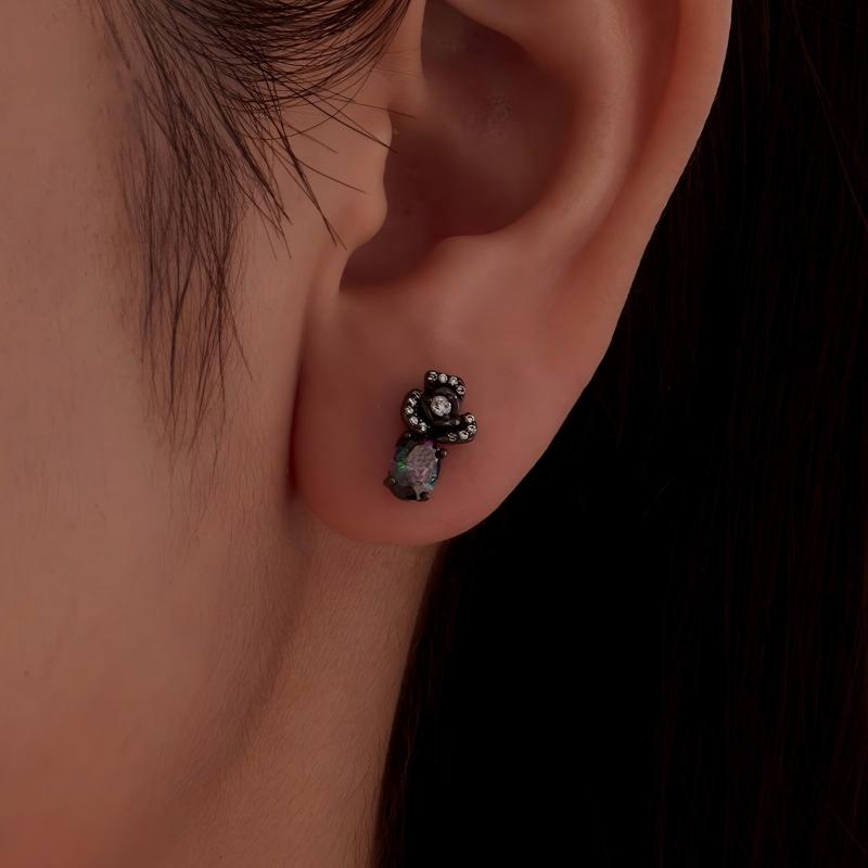 “Midnight Rose” S925 Sterling Silver Black Gold Plated Gothic Rose Stud Earrings