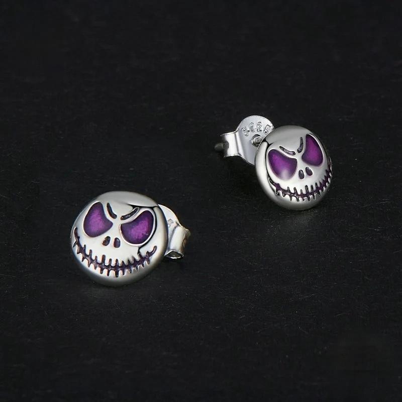 “Ghost Glow” S925 Sterling Silver Halloween Ghost Face Stud Earrings