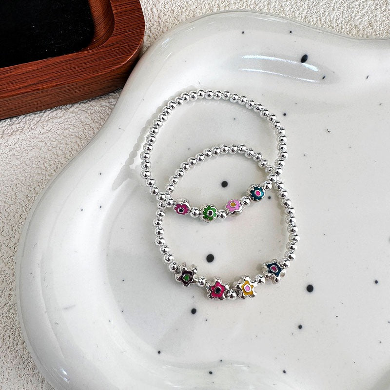 “Rainbow Smile” S925 Sterling Silver Rainbow Smile Beaded Bracelet