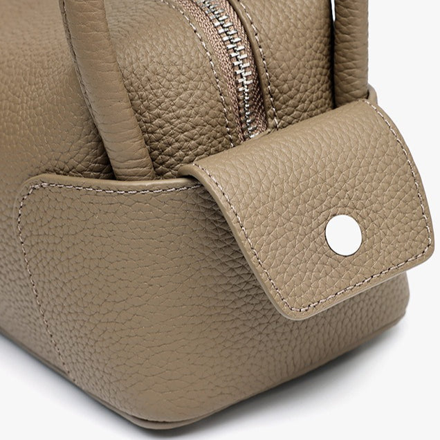 Women's Pebbled Cowhide Mini Boston Bag with Adjustable Strap