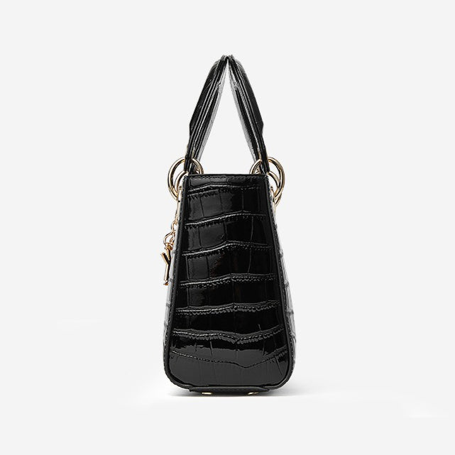 Women's Genuine Leather Croc Embossed Top Handle Crossbody Bag