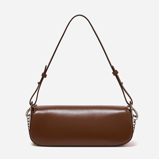 Women's Smooth Cowhide Silver-Buckle Baguette Shoulder Bag