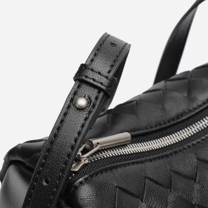 Women's Woven Sheepskin Baguette Bag with Adjustable Strap