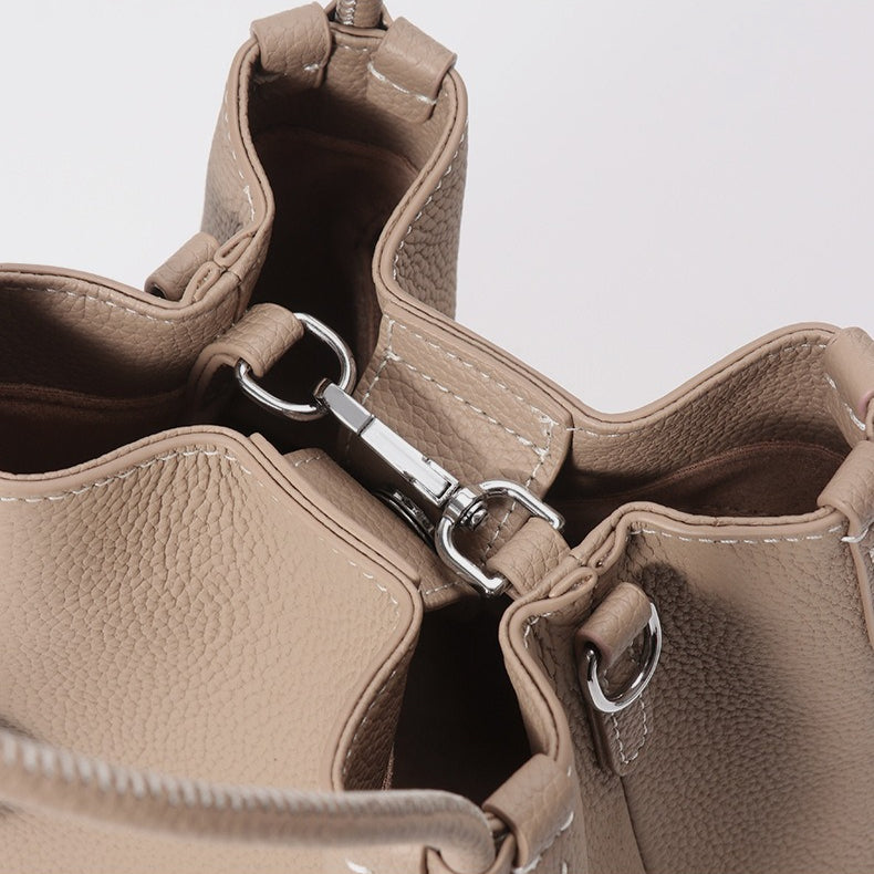 Women's Pebbled Cowhide Elephant Charm Mini Bucket Bag