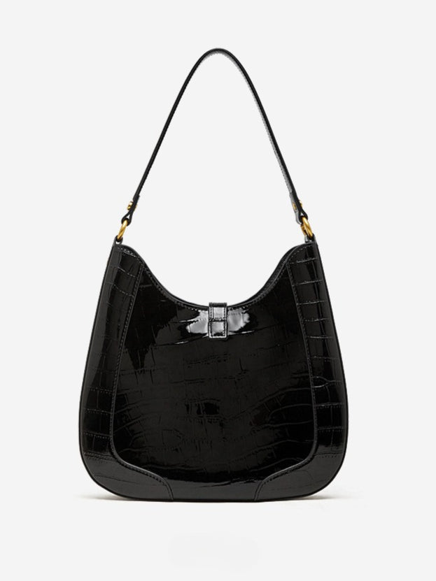 Women's Croc-Embossed Genuine Leather Hobo Bag with Detachable Pouch