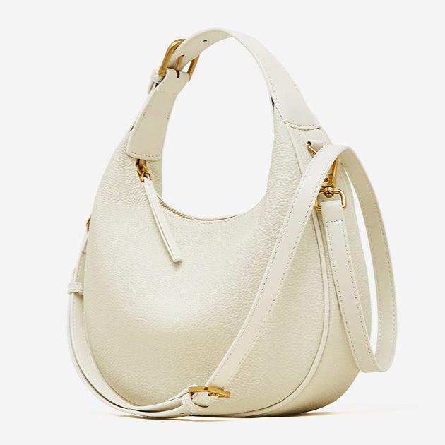 Women's Pebbled Cowhide Crescent Hobo Bag with Convertible Strap