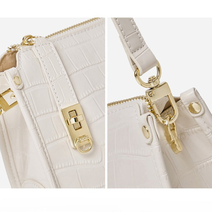 Women's Glossy Croc-Embossed Cowhide Structured Satchel