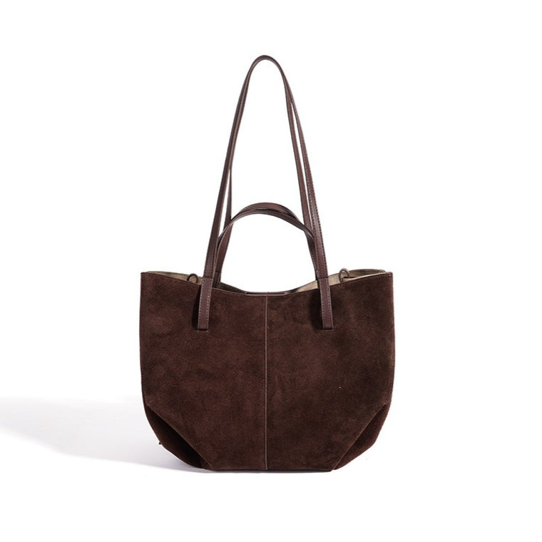 Women's Genuine Suede Tote Bag with Detachable Pouches