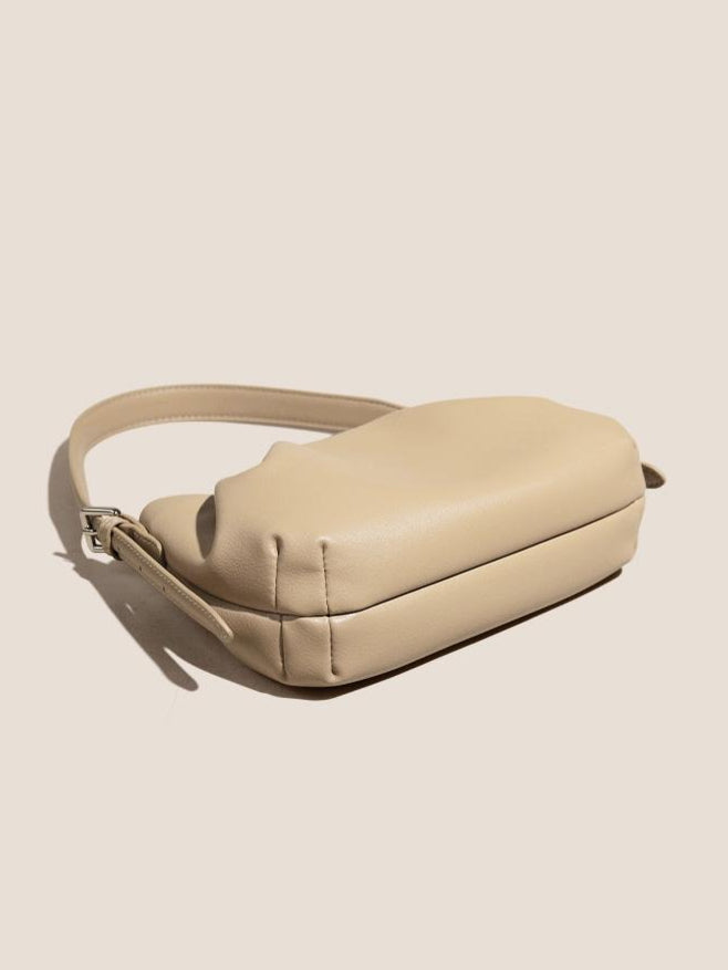 Women's Soft Cowhide Ruched Hobo Bag with Adjustable Strap