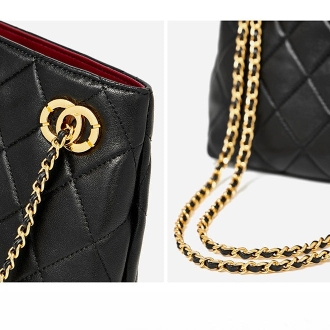 Women's Quilted Sheepskin Chain Mini Tote Bag