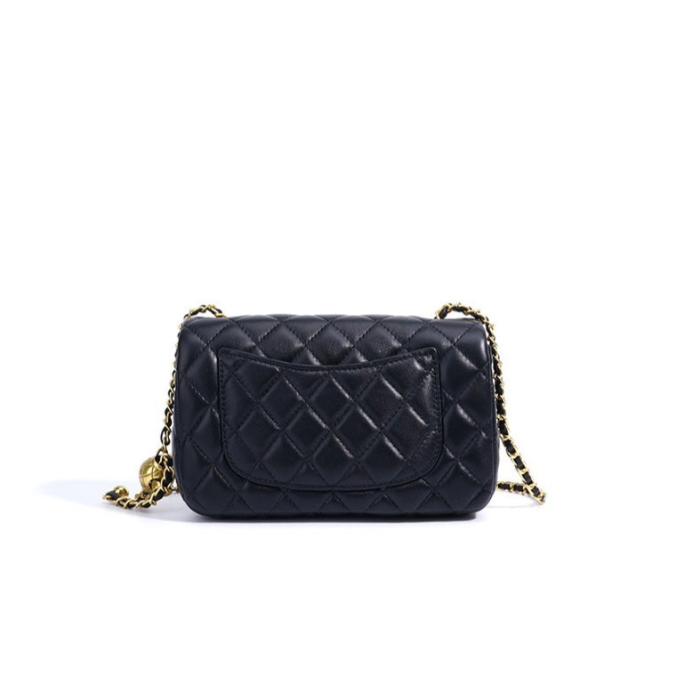 Women's Quilted Sheepskin Flap Bag with Adjustable Gold Chain