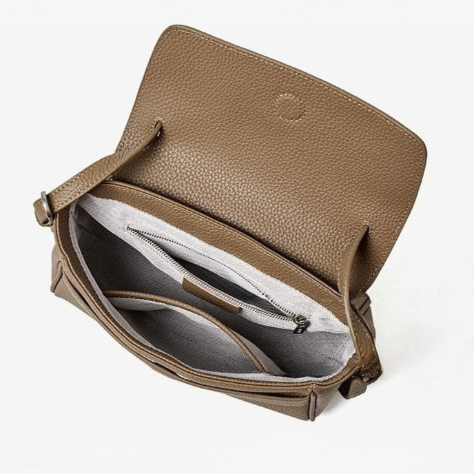 Women's Lychee-Grain Cowhide Flap Bag with Top Handle