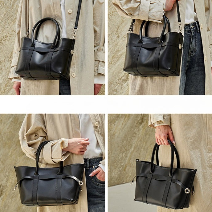 Women's Top-Grain Cowhide Convertible Tote with Inner Pouch