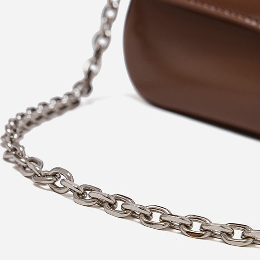 Women's Smooth Cowhide Silver-Buckle Baguette Shoulder Bag
