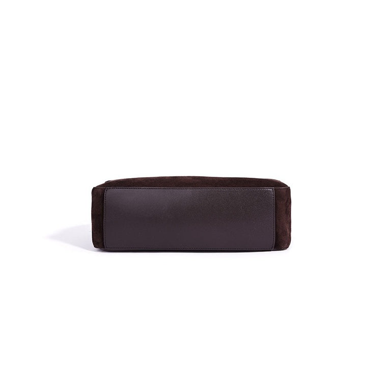 Women's Suede Leather Flap Shoulder Bag with Push-Lock