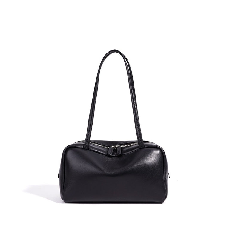 Women's Genuine Sheepskin Bowling Bag with Double Zipper