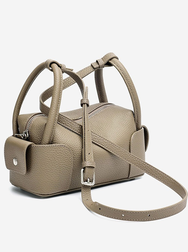 Women's Pebbled Cowhide Mini Boston Bag with Adjustable Strap