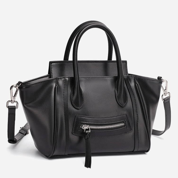 Women's Soft Cowhide Winged Flap Satchel with Adjustable Strap