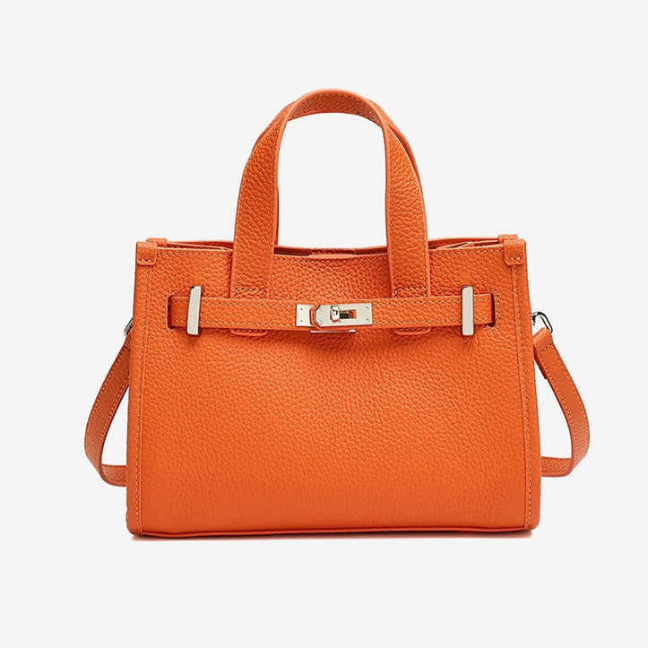 Women's Pebbled Cowhide Kelly Bag with Metal Turn-Lock